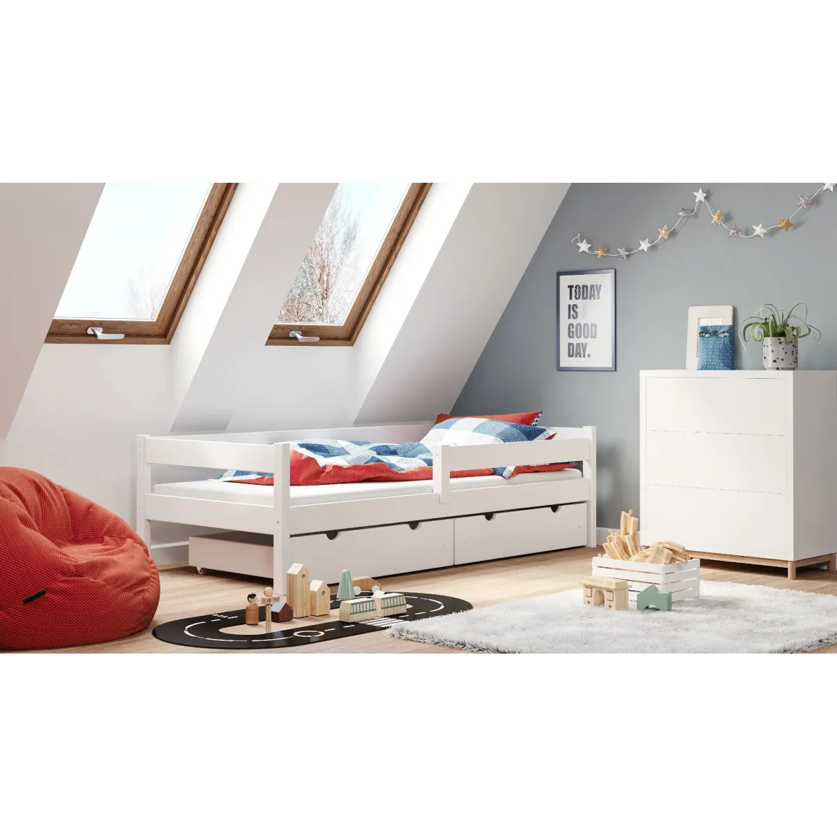 Łóżko drewniane pojedyncze PAWCIO biały MEBLE WRÓBE