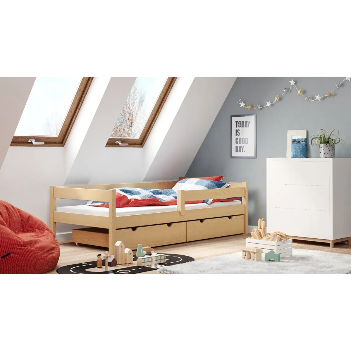 Łóżko drewniane pojedyncze PAWCIO sosna MEBLE WRÓBE