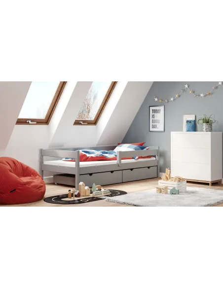 Łóżko drewniane pojedyncze PAWCIO szary MEBLE WRÓBE