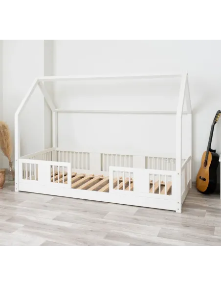 Łóżko drewniane pojedyncze LUNA DOMEK LONG biały MEBLE WRÓBEL