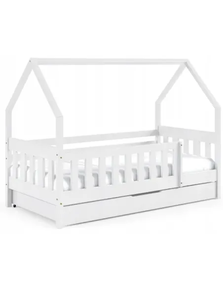 Łóżko drewniane pojedyncze LUNA DOMEK LONG biały MEBLE WRÓBEL