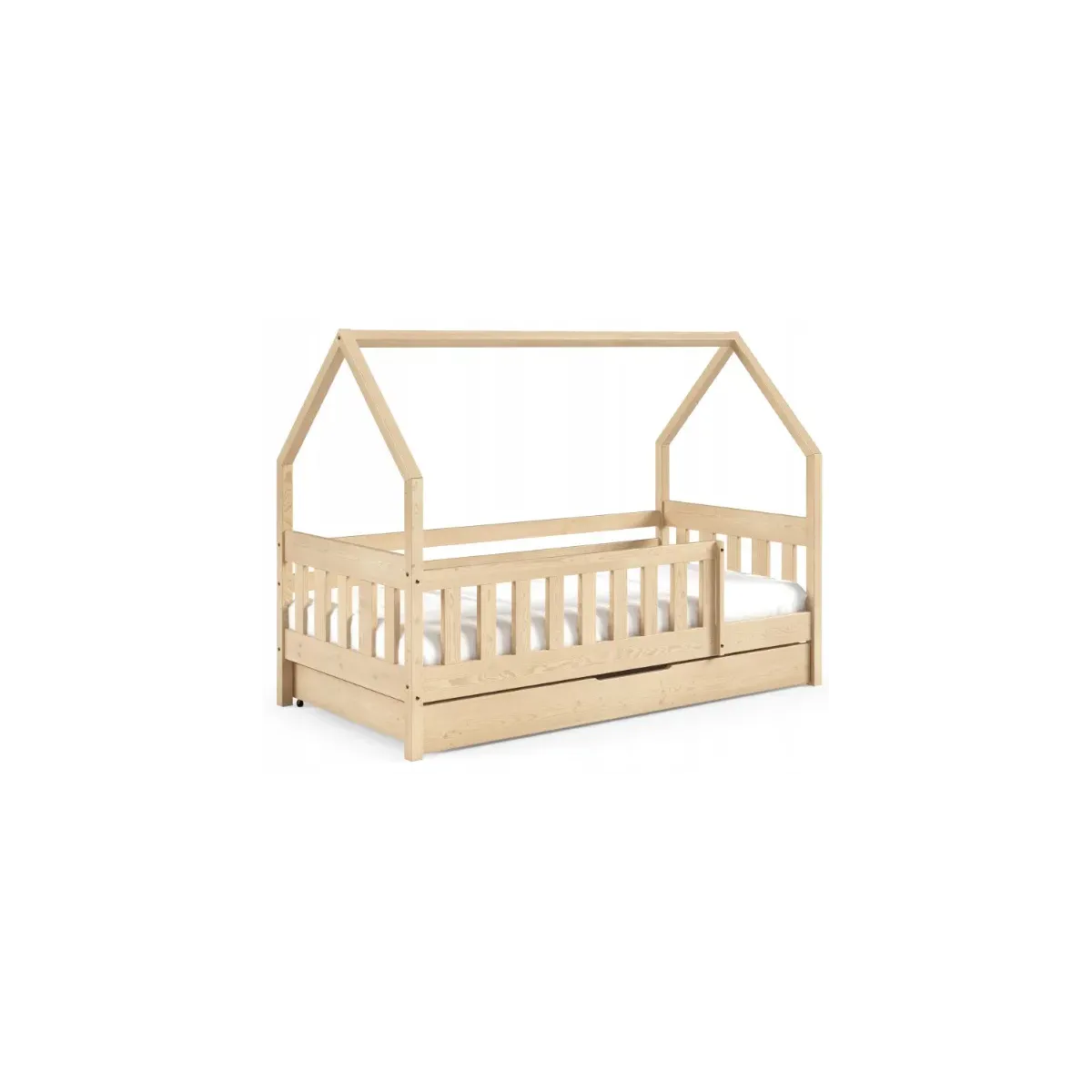 Łóżko drewniane pojedyncze LUNA DOMEK LONG sosna MEBLE WRÓBEL