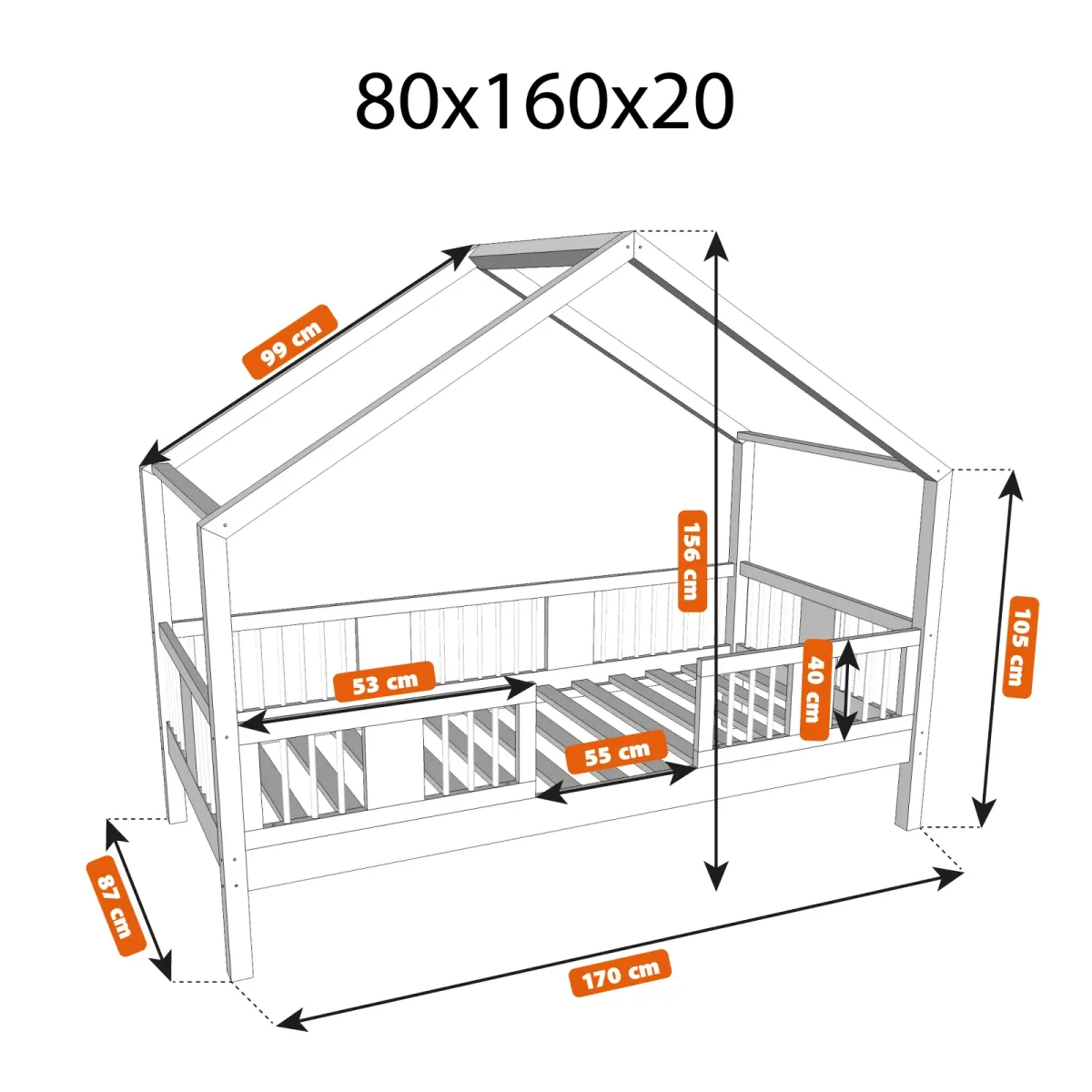 Łóżko pojedyncze drewniane LUNA DOMEK SHORT MEBLE WRÓBEL