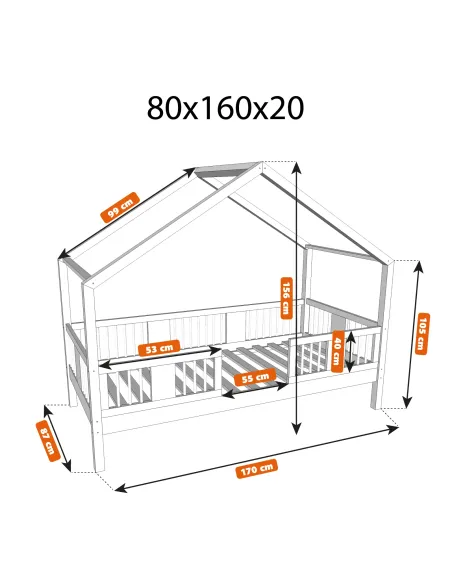 Łóżko pojedyncze drewniane LUNA DOMEK SHORT MEBLE WRÓBEL