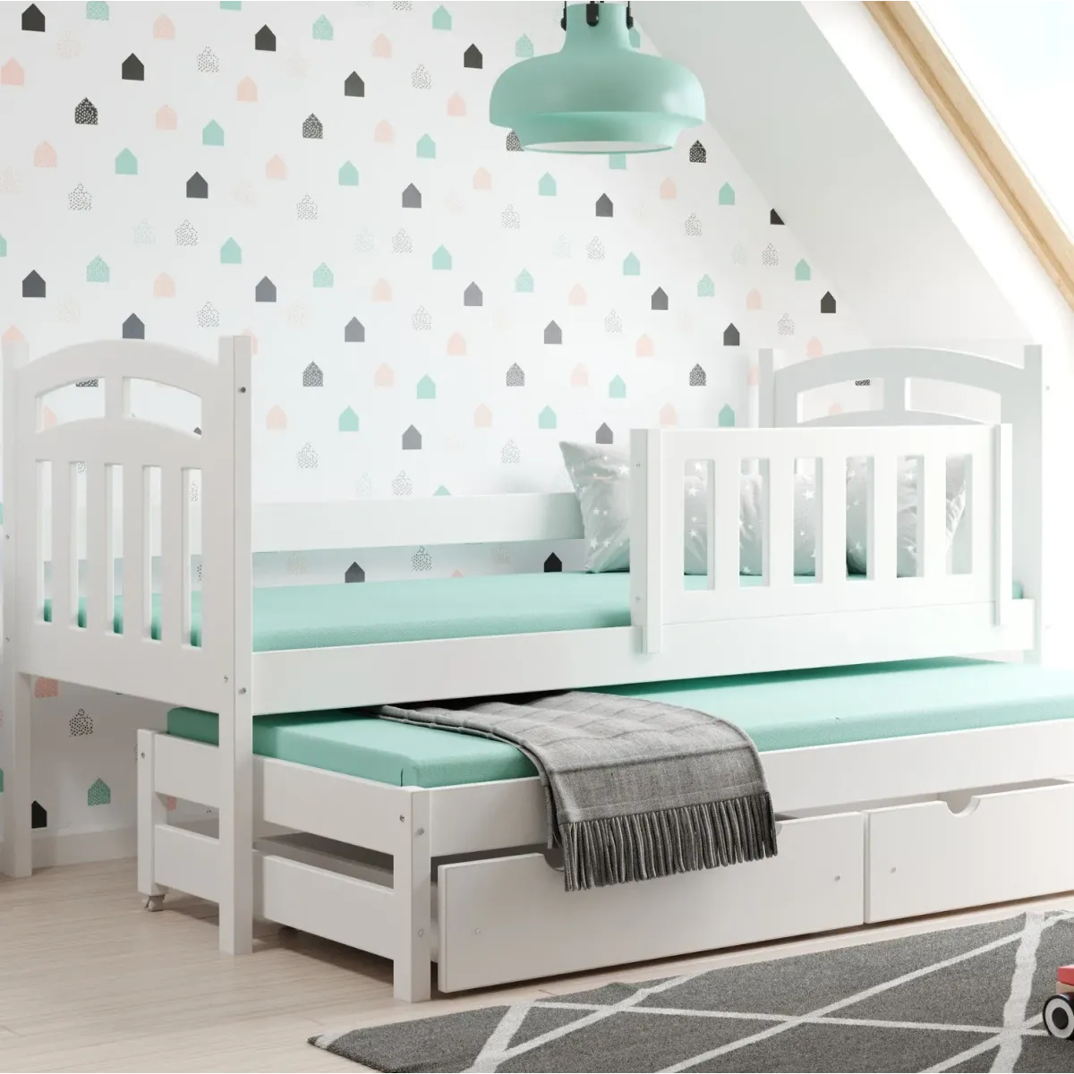 Łóżko drewniane pojedyncze ZUZIA DUO biały MEBLE WRÓBEL