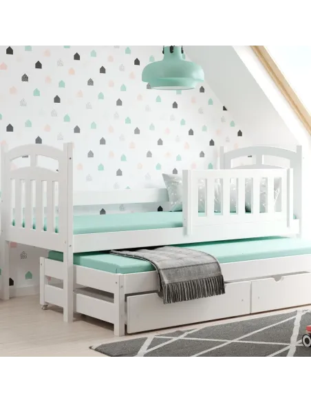 Łóżko drewniane pojedyncze ZUZIA DUO biały MEBLE WRÓBEL