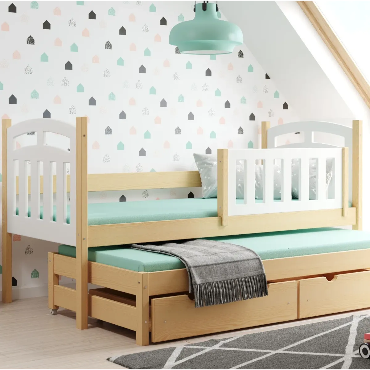 Łóżko drewniane pojedyncze ZUZIA DUO sosna MEBLE WRÓBEL