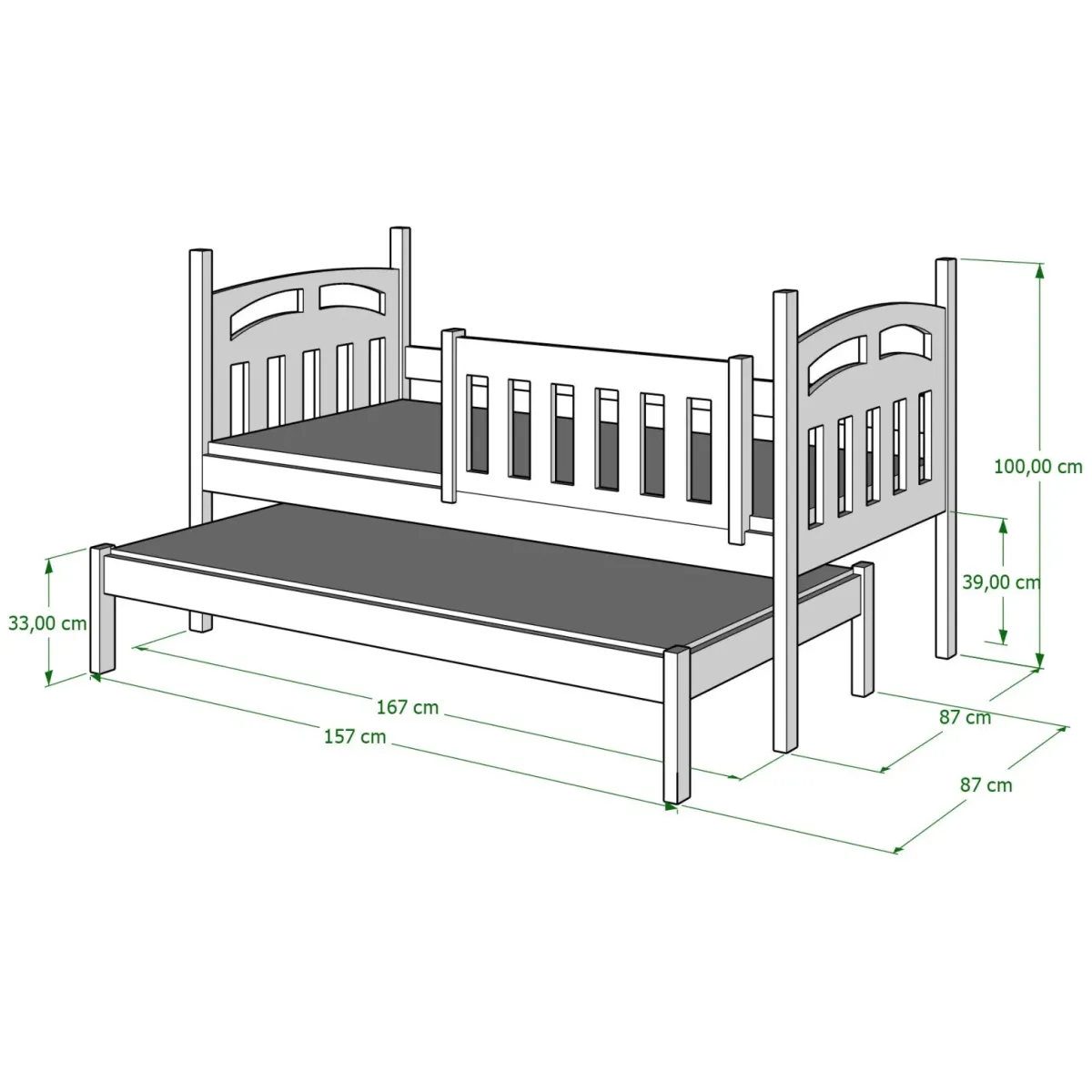 Łóżko drewniane pojedyncze ZUZIA DUO wymiary MEBLE WRÓBEL