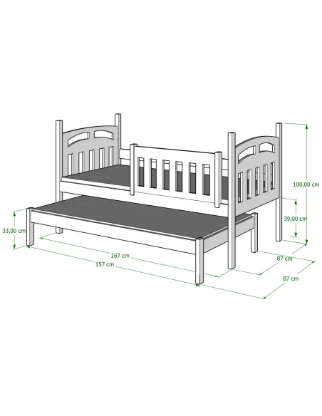 Łóżko drewniane pojedyncze ZUZIA DUO wymiary MEBLE WRÓBEL