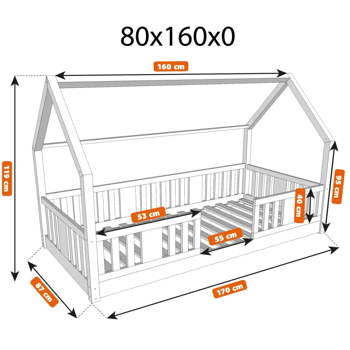 Łóżko drewniane pojedyncze NIKO DOMEK LONG wymiary 0 MEBLE WRÓBEL