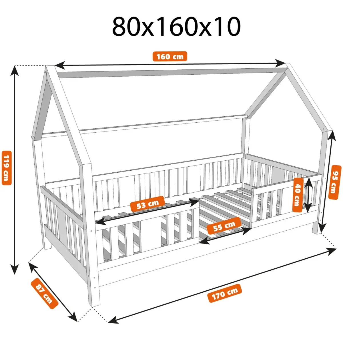 Łóżko drewniane pojedyncze NIKO DOMEK LONG wymiary 10 MEBLE WRÓBEL