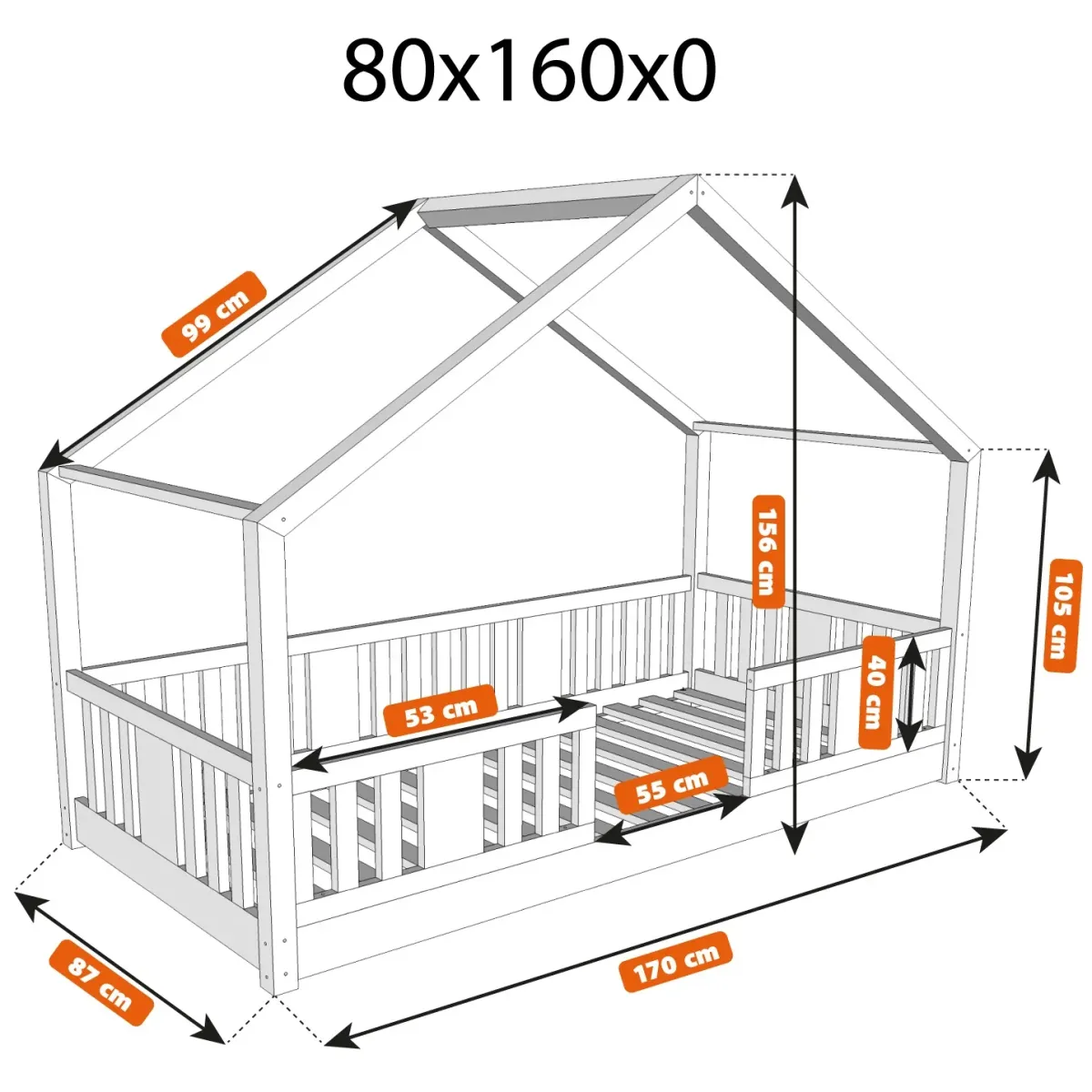 Łóżko drewniane pojedyncze NIKO DOMEK SHORT wymiary 0 MEBLE WRÓBEL