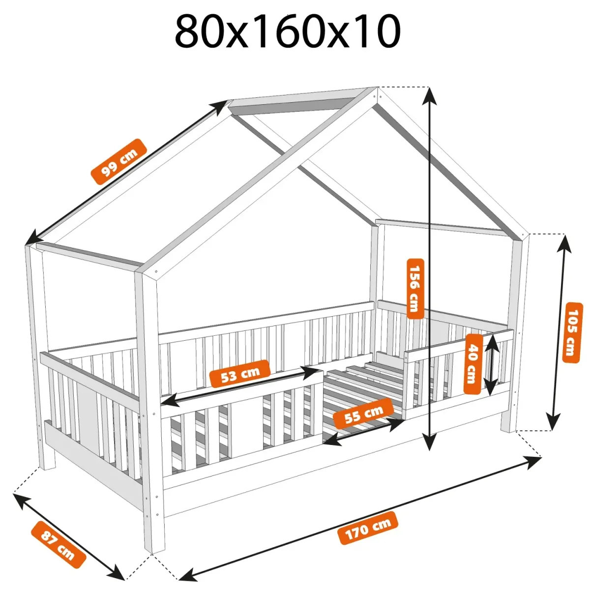 Łóżko drewniane pojedyncze NIKO DOMEK SHORT wymiary 10 MEBLE WRÓBEL