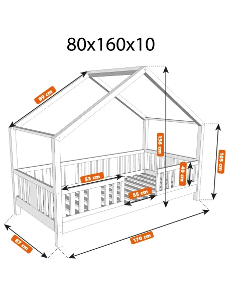 Łóżko drewniane pojedyncze NIKO DOMEK SHORT wymiary 10 MEBLE WRÓBEL