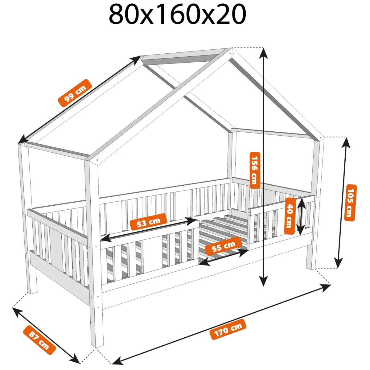 Łóżko drewniane pojedyncze NIKO DOMEK SHORT wymiary 20 MEBLE WRÓBEL