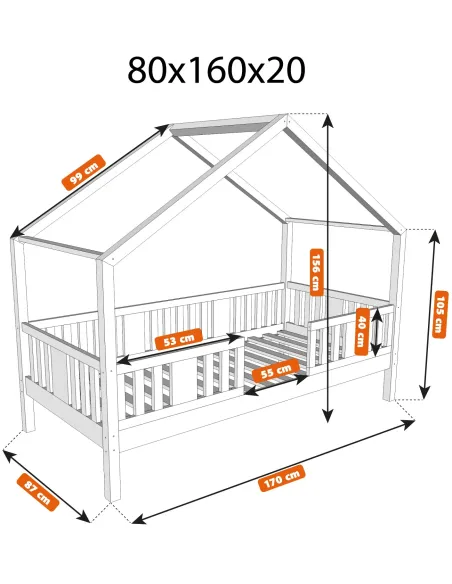 Łóżko drewniane pojedyncze NIKO DOMEK SHORT wymiary 20 MEBLE WRÓBEL