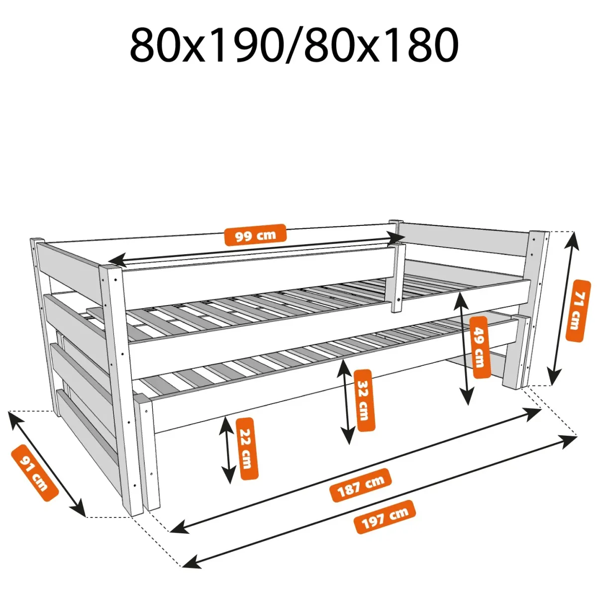 Łóżko drewniane podwójne PAWEŁEK DUO wymiary MEBLE WRÓBEL