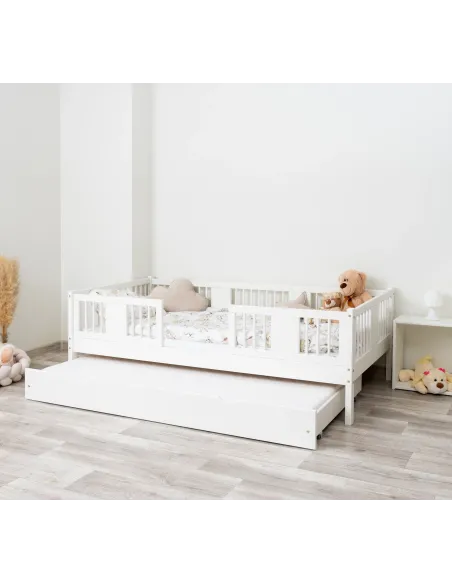 Łóżko drewniane pojedyncze LUNA biały z szufladą z funkcją spania MEBLE WRÓBEL
