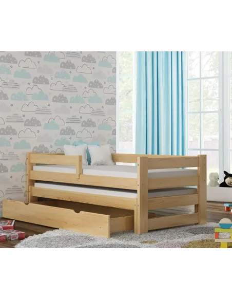 Łóżko drewniane podwójne PAWEŁEK DUO sosna MEBLE WRÓBEL