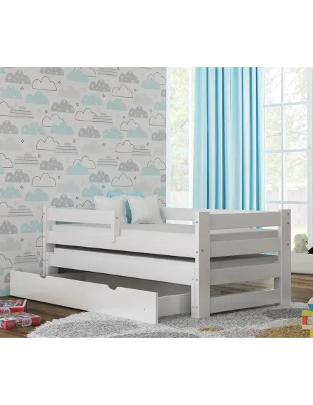 Łóżko drewniane podwójne PAWEŁEK DUO biały MEBLE WRÓBEL