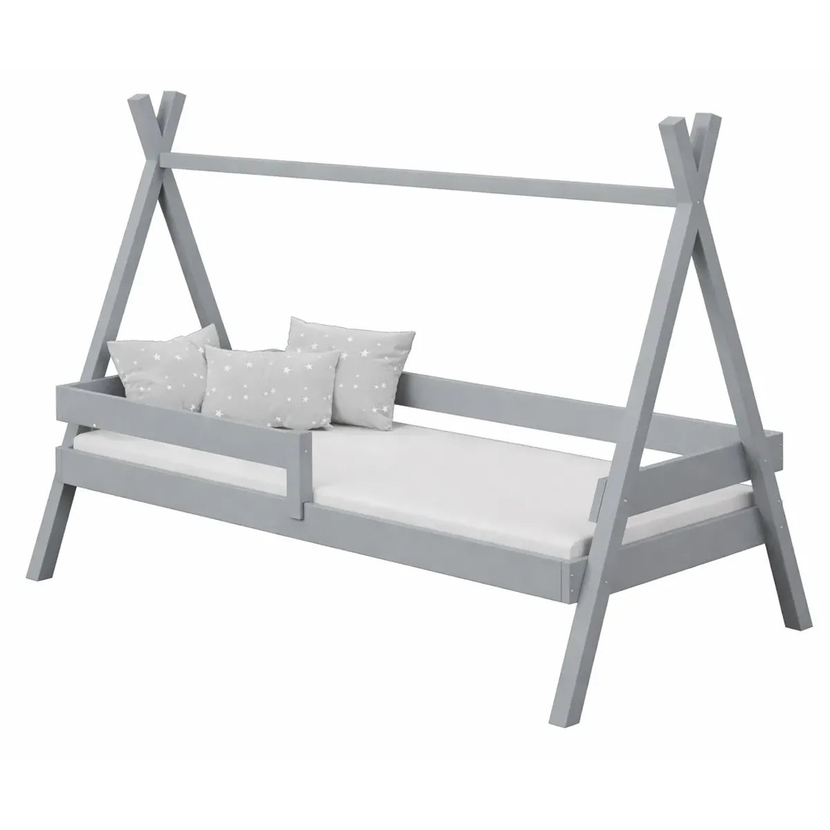 Łóżko drewniane pojedyncze TIPI PLUS szary MEBLE WRÓBEL