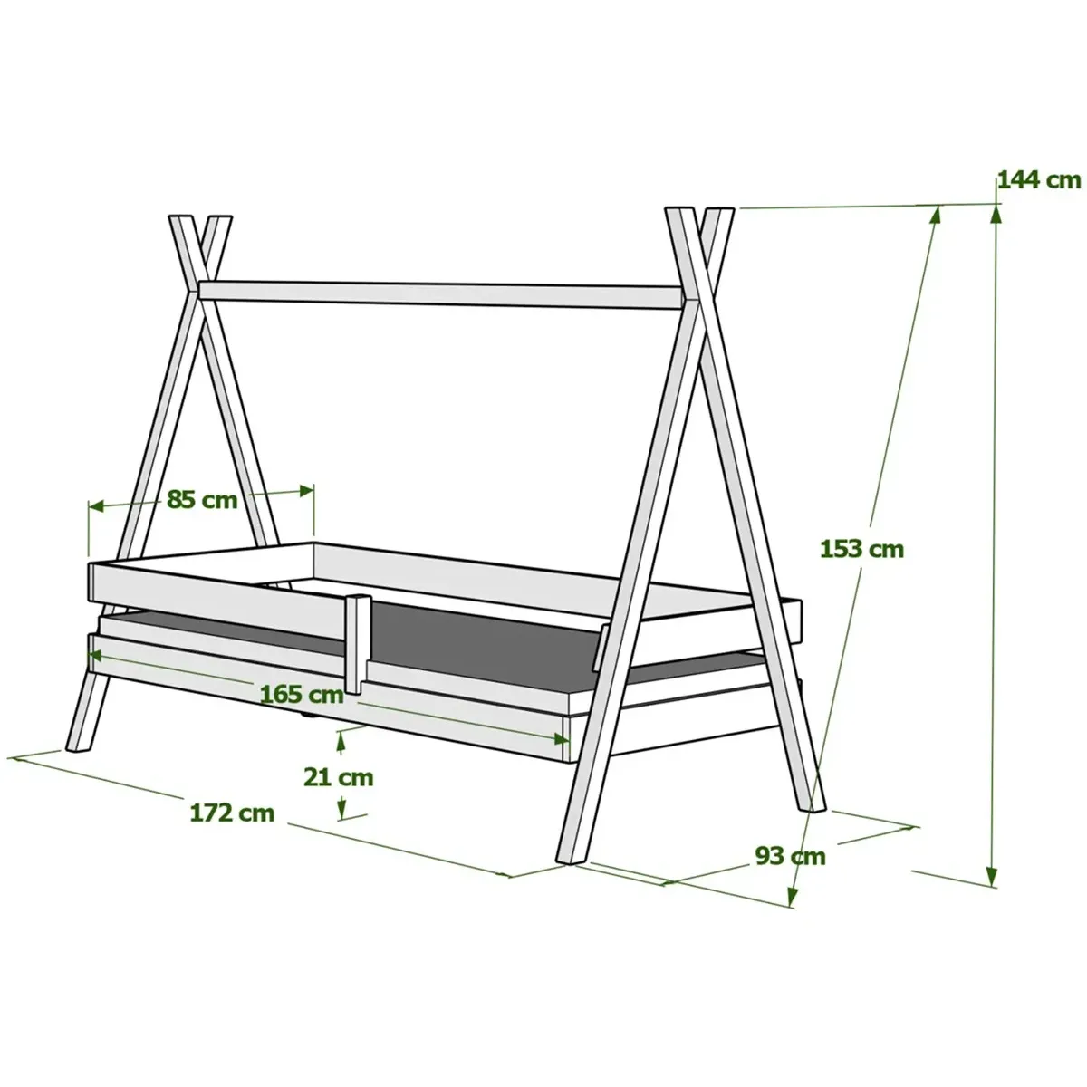 Łóżko pojedyncze drewniane TIPI PLUS wymiary MEBLE WRÓBEL