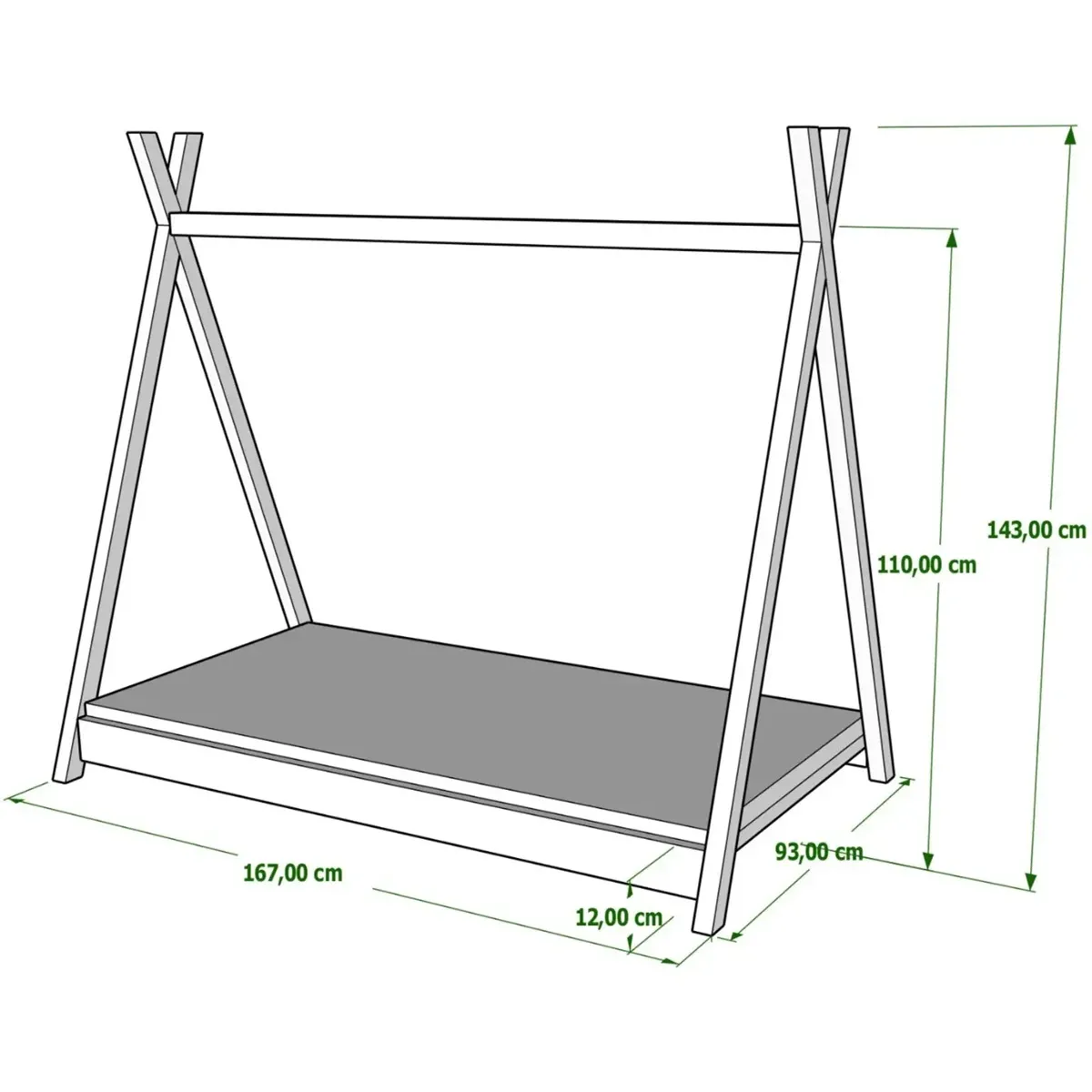 Łóżko pojedyncze drewniane TIPI wymiary MEBLE WRÓBEL