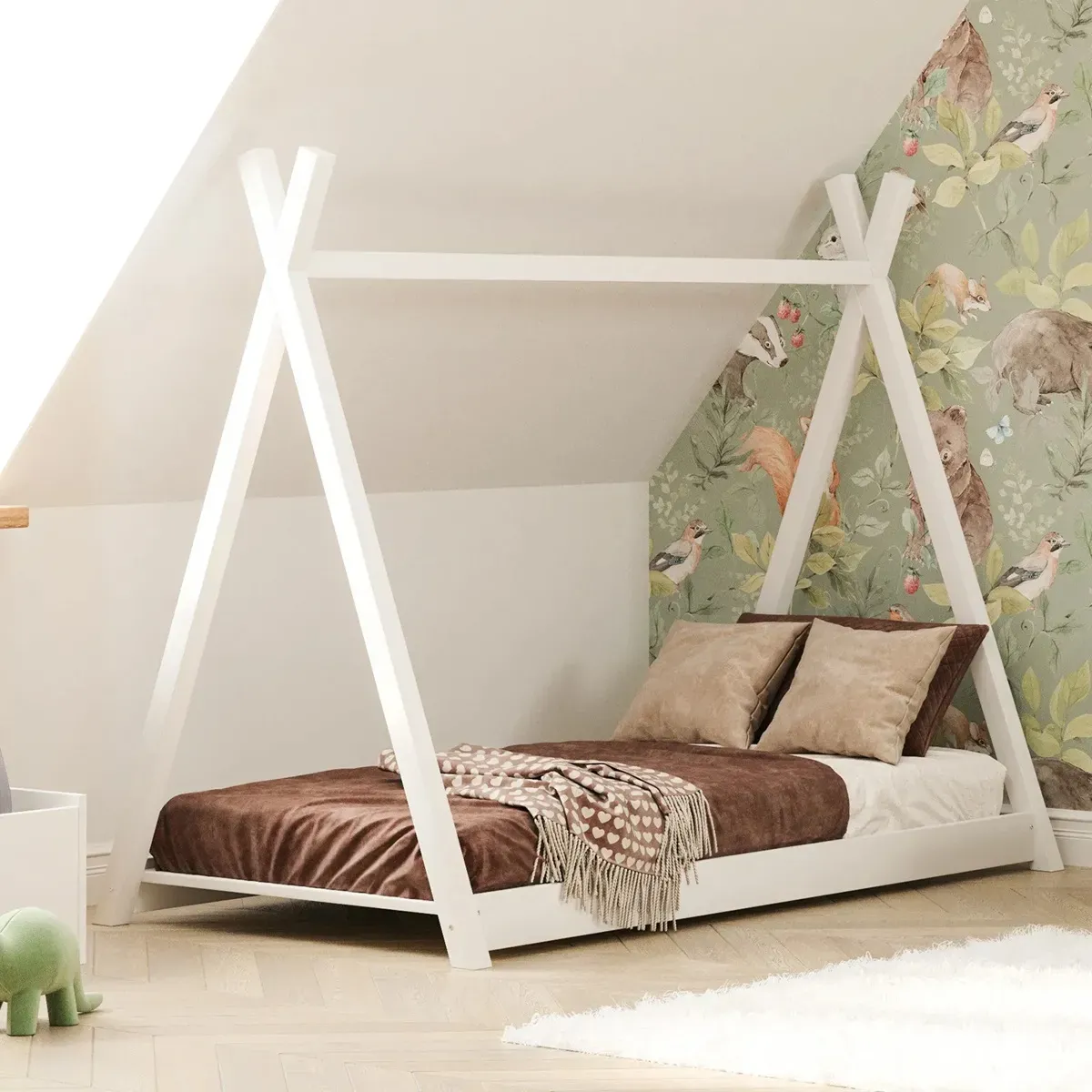 Łóżko pojedyncze drewniane TIPI biały MEBLE WRÓBEL