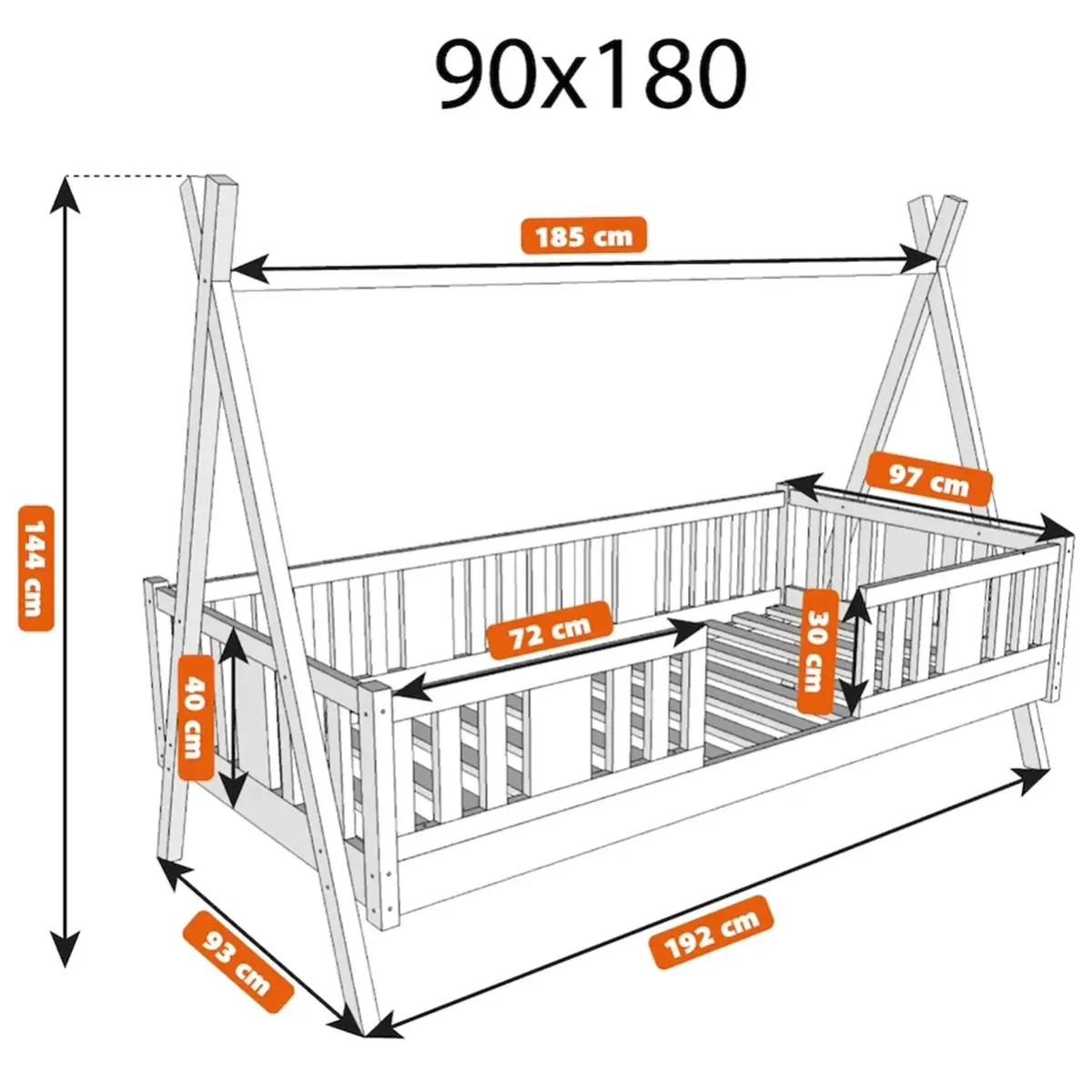 Łóżko pojedyncze drewniane NIKO TIPI wymiary MEBLE WRÓBEL
