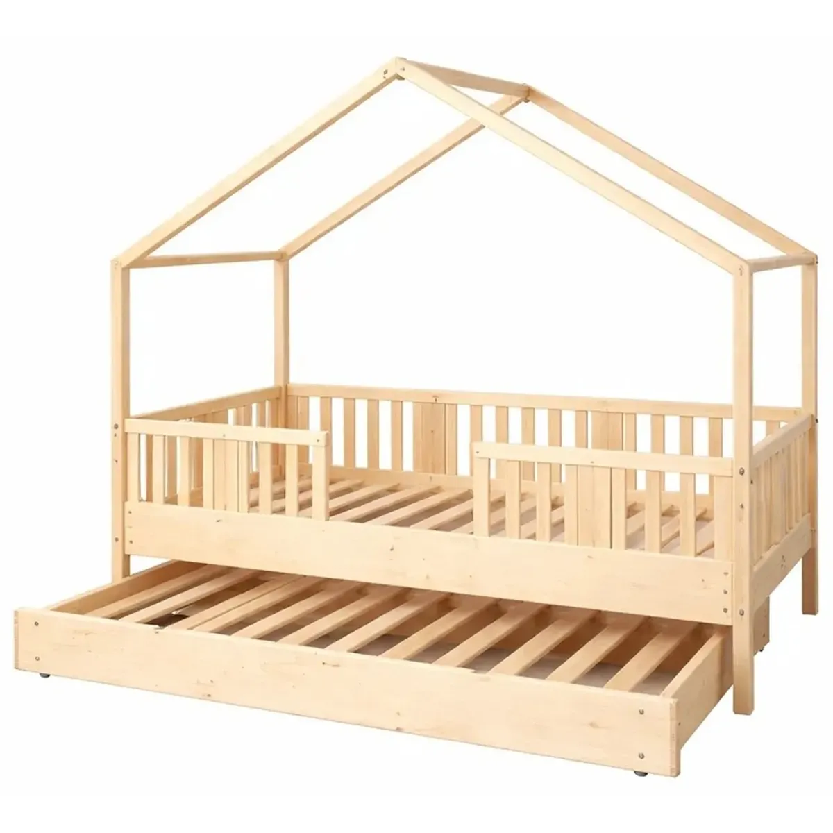 Łóżko pojedyncze drewniane NIKO DOMEK SHORT sosna MEBLE WRÓBEL