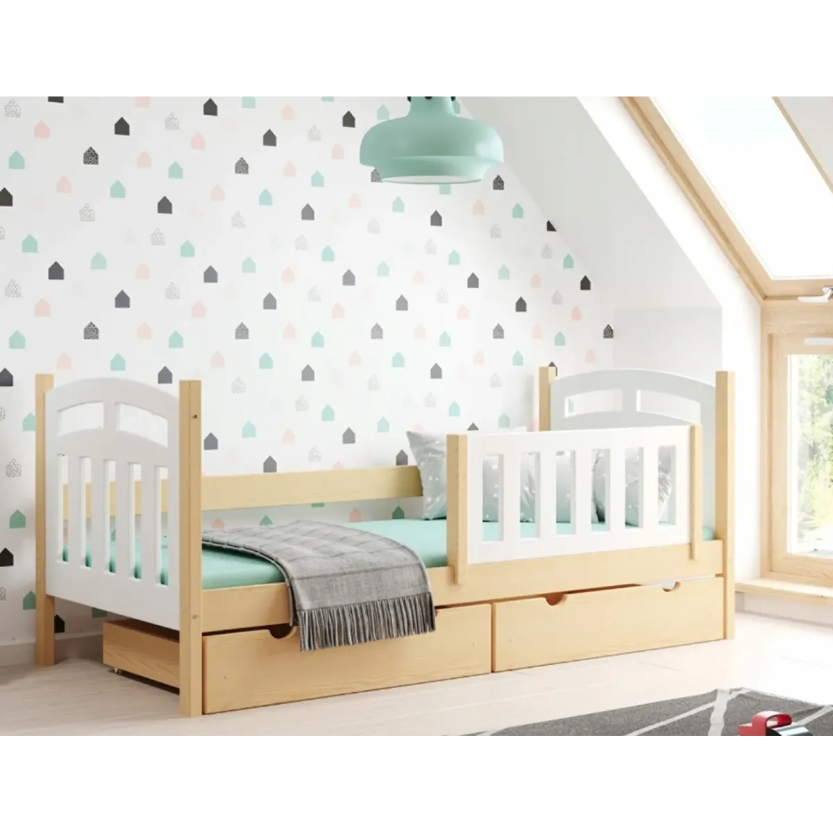 Łóżko pojedyncze drewniane ZUZIA sosna MEBLE WRÓBEL