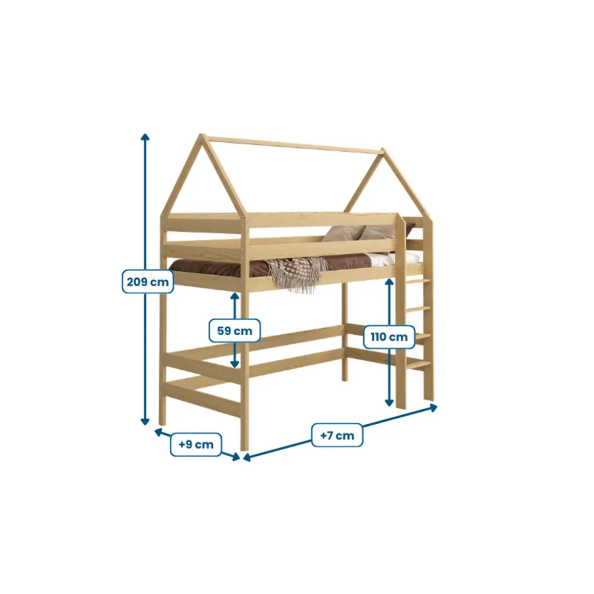 Łóżko drewniane antresola DOMEK wymiary MEBLE WRÓBEL