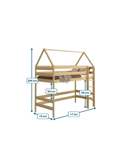 Łóżko drewniane antresola DOMEK wymiary MEBLE WRÓBEL