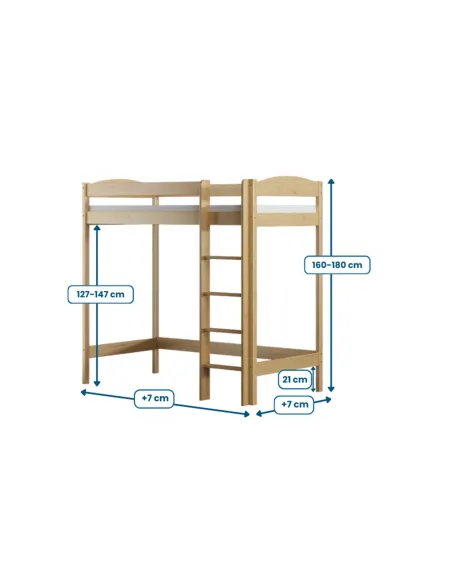 Łóżko drewniane antresola z łukiem wymiary MEBLE WRÓBEL