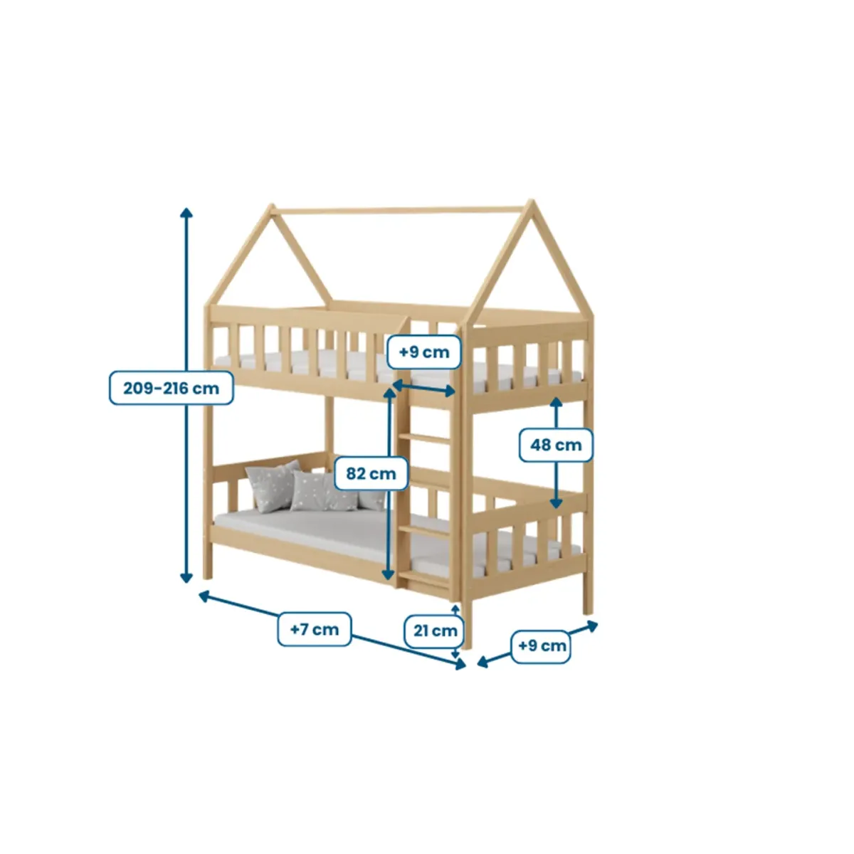 Łóżko drewniane piętrowe DOMEK CHWAT wymiary MEBLE WRÓBEL