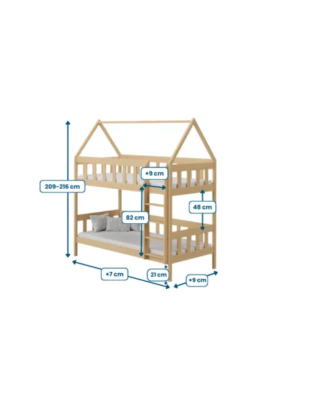 Łóżko drewniane piętrowe DOMEK CHWAT wymiary MEBLE WRÓBEL