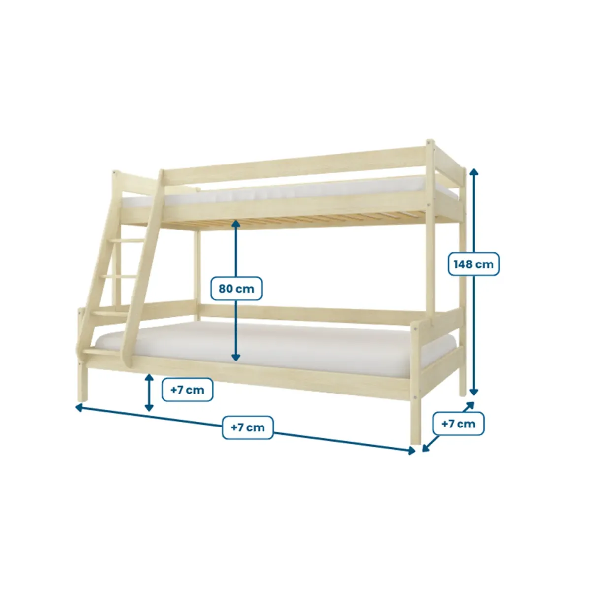 Łóżko drewniane piętrowe FAMILIJNE wymiary MEBLE WRÓBEL