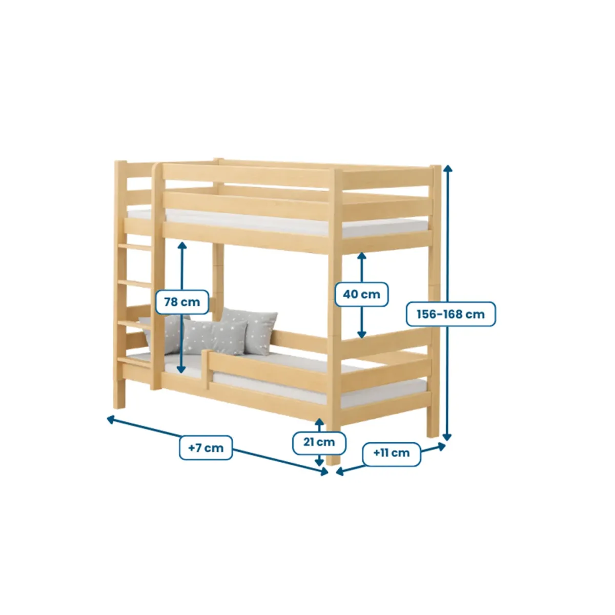 Łóżko drewniane piętrowe GAGATEK LUX wymiary MEBLE WRÓBEL