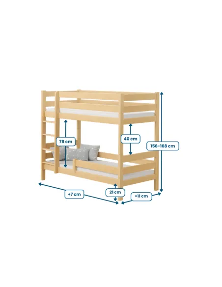 Łóżko drewniane piętrowe GAGATEK LUX wymiary MEBLE WRÓBEL