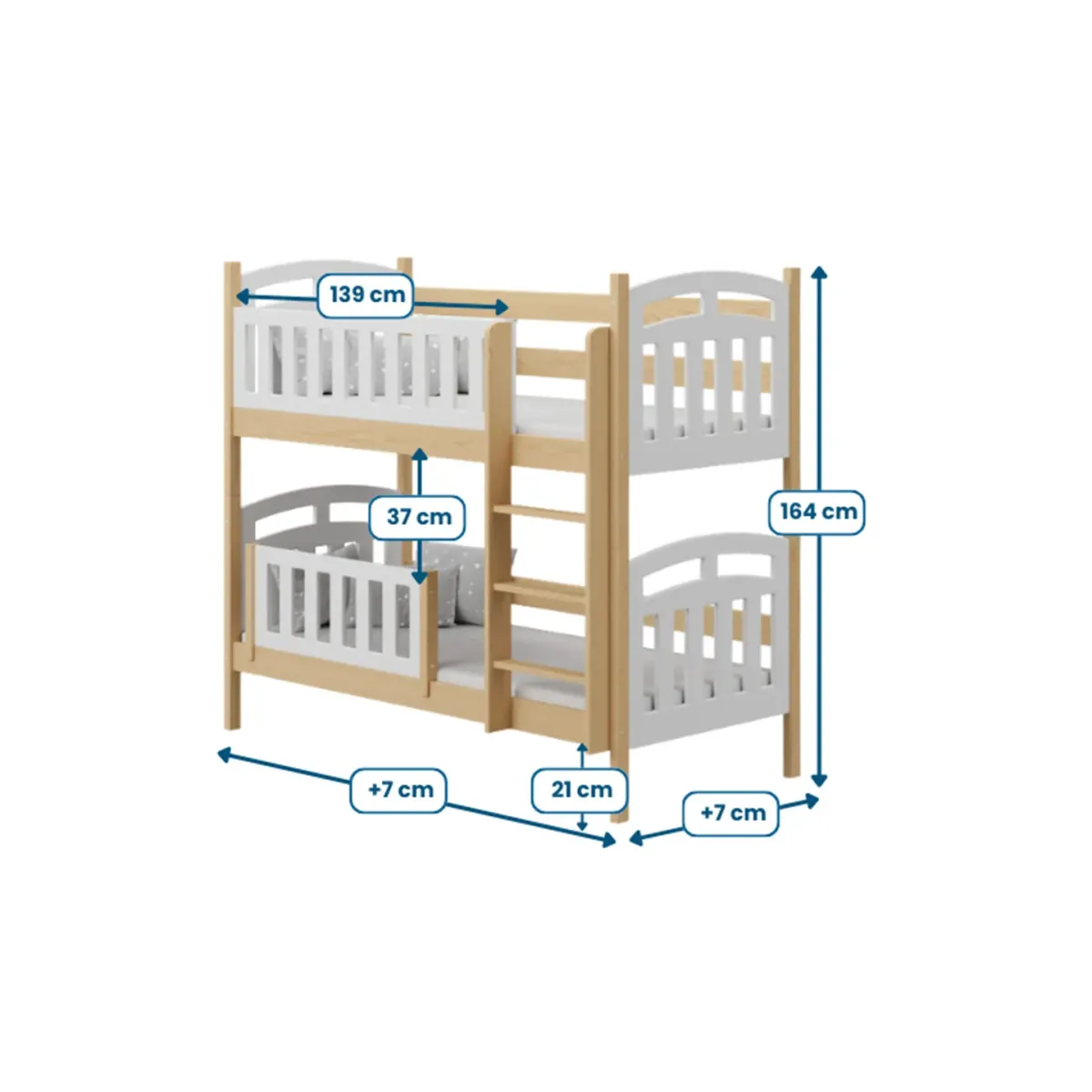 Łóżko drewniane piętrowe ZUZIA wymiary MEBLE WRÓBEL