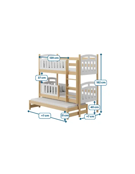 Łóżko drewniane piętrowe ZUZIA z wysuwem wymiary MEBLE WRÓBEL