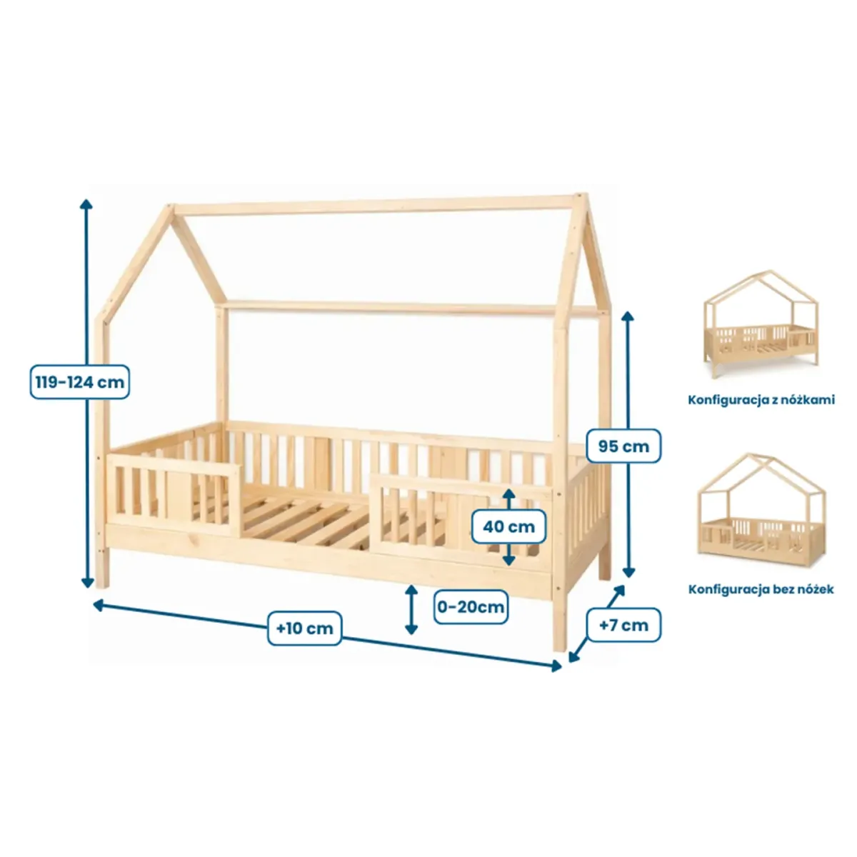 Łóżko drewniane pojedyncze NIKO DOMEK LONG wymiary MEBLE WRÓBEL