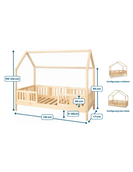 Łóżko drewniane pojedyncze NIKO DOMEK LONG wymiary MEBLE WRÓBEL