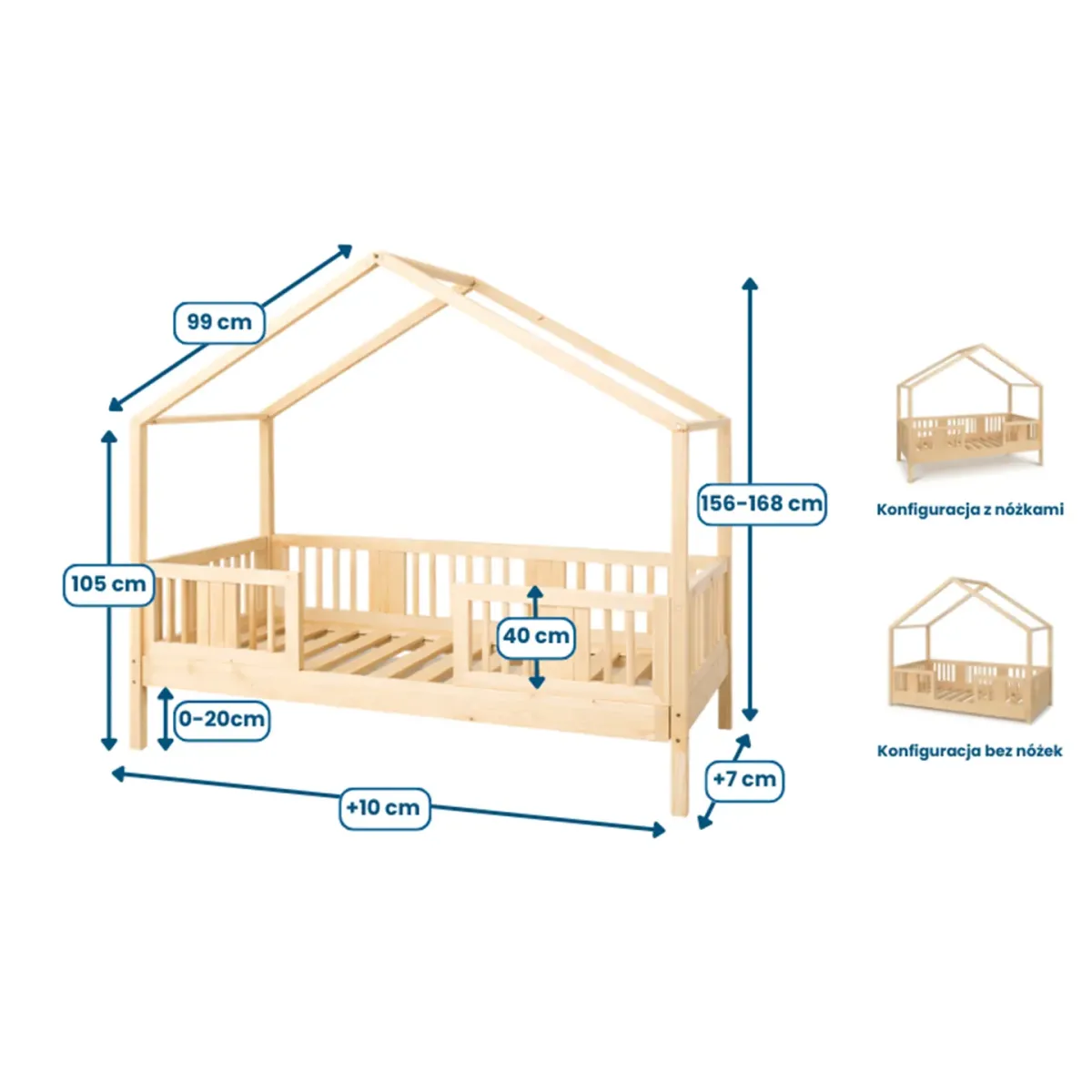 Łóżko drewniane pojedyncze NIKO DOMEK SHORT wymiary MEBLE WRÓBEL