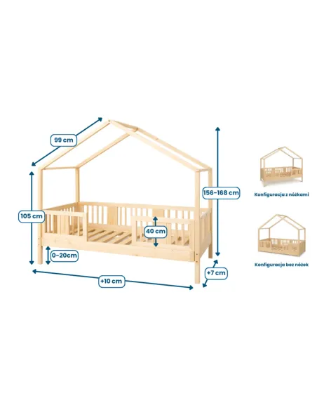 Łóżko drewniane pojedyncze NIKO DOMEK SHORT wymiary MEBLE WRÓBEL