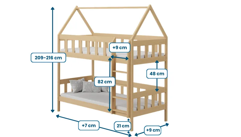 Łóżko piętrowe drewniane DOMEK CHWAT MEBLE WRÓBEL
